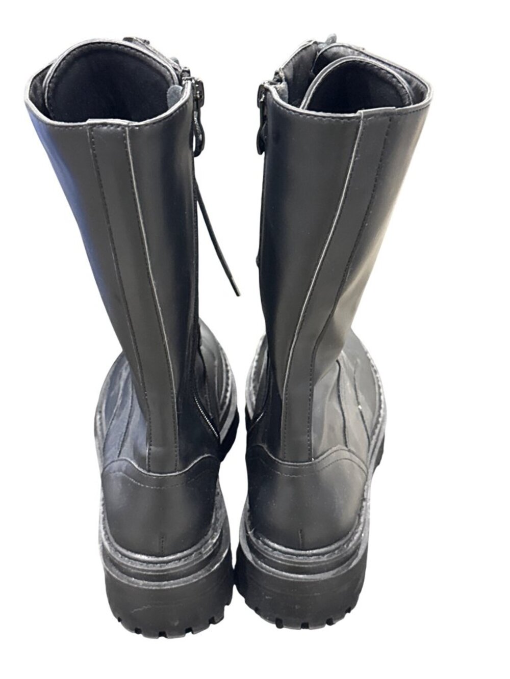 NASTY GAL Black Leather Combat Boots Mid Calf Lace Up Zip Side Chunky Platform 3 - Picture 8 of 8